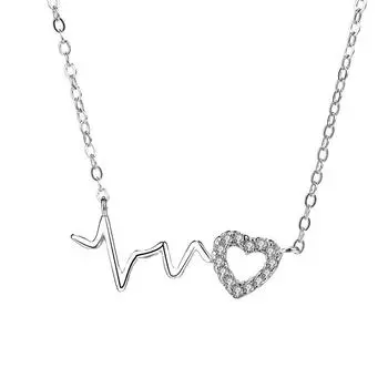 S925 Sterling Silver Heart-Beating Necklace Fashionable All-Match ECG Clavicle Chain Female Silver Jewelry Item 925