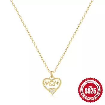 S925 Sterling Silver Heart Element English Letters Mom Ladies Pendant Necklace Clavicle Chain 925 Silver золотой