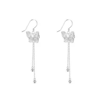 Серьги-гвоздики с кисточками и ажурным бантом из стерлингового серебра 925 пробы, женские, легкие, роскошные, в китайском стиле, антиаллергенные 925 серебряный