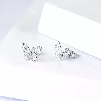 Серьги-гвоздики в форме бабочек из стерлингового серебра 925 пробы, изысканные, стильные и универсальные, в форме сердца для девушки 925