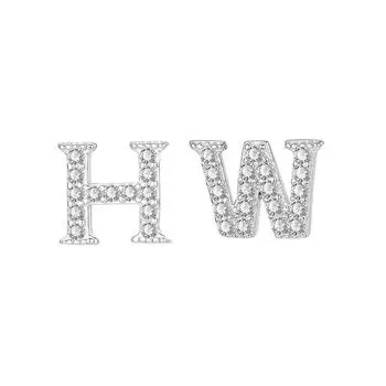 S925 Sterling Silver Hw Letter Stud Earrings Fashion Asymmetrical Stud Earrings Exquisite Niche Design Sea King Earrings 925 Silver