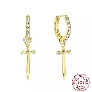 S925 Sterling Silver Ins Wind Dagger Earrings, Ear Buckle Earrings, Fashionable, Simple And Creative Diamond Earrings 925 Silver