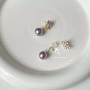 S925 Sterling Silver Kanafang Purple Drip Glazed Flower Stud Earrings Elegant Purple Refined Grace Earrings Fancy All-Match Ear Clip Drop glaze flower stud earrings pair