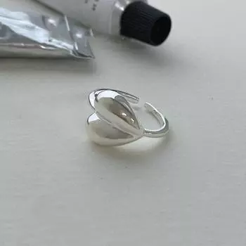 Кольцо в форме большого сердца из стерлингового серебра S925 пробы, женское, открывающееся, регулируемое, легкое, роскошное, в стиле меньшинства, в холодном стиле, кольцо на указательный палец Opening is adjustable серебряный