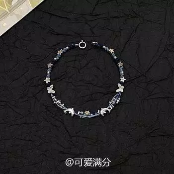 S925 Sterling Silver Little Dolphin Blue Braided Carrying Strap Women s Good-looking Exquisite Niche Style Cute White All-Match Jewelry Hand-woven craft of seabed elf hand rope