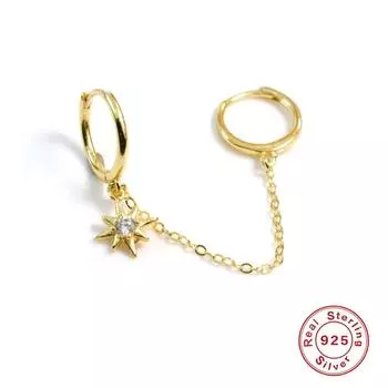 S925 Sterling Silver Mixed And Matched Chain Double Wear Octagonal Diamond Ear Ring Earrings Best-Selling Creative Single Earrings 925 Silver золотой