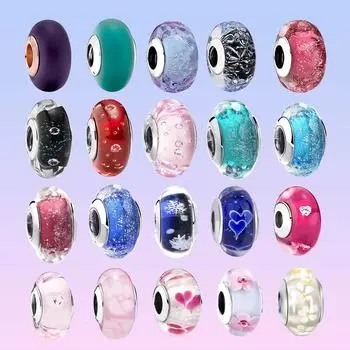 Бусины из муранского стекла S925 из стерлингового серебра подходят для изготовления оригинального браслета, ювелирных изделий для женщин, подарков на день рождения