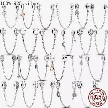 S925 Sterling Silver Musical Note Beads Safety Chain Charm Fit Original Bracelet DIY Jewelry Making Fashion Fine Jewelry