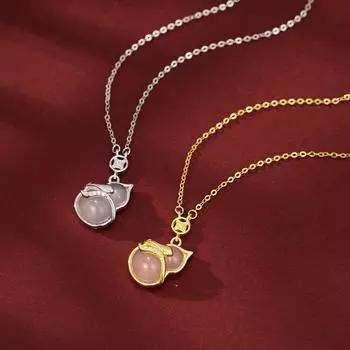S925 sterling silver natural chalcedony Fulu gourd necklace women s light luxury natal year zodiac clavicle chain 925 Silver