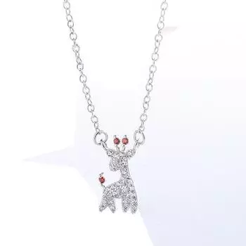 S925 Sterling Silver Necklace Fashion Christmas Lovely Fawn Zircon Set Zircon Women s Jewelry серебряный