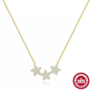 S925 Sterling Silver Necklace Three Small Diamonds And Small Flowers Temperament Mini Flower Sterling Silver Pendant Collarbone Chain 925 silver золотой