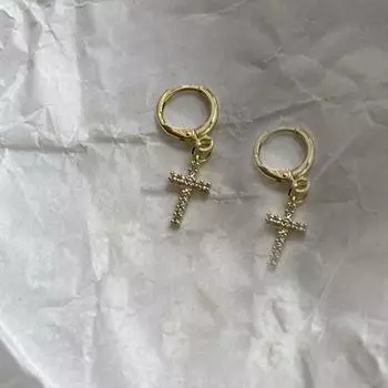 S925 Sterling Silver Needle Cross Earrings Female Ins Style Earrings Accessible Luxury Fancy Fall and Winter Earrings Unique Design S925 Sterling Silver Needle (gold diamond) a pair
