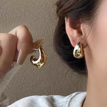 S925 Sterling Silver Needle Ins Asymmetrical Water Drop Ear Studs Fashion Simple Graceful Geometric Earrings Classy Cold Style Female Pair of golden drops