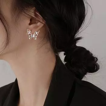 S925 Sterling Silver Needle Stylish Cut Out Insect Elf Stud Earrings Female South Korea Internet Celebrity Small Butterfly Ear Clip Butterfly ear buckle