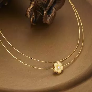 S925 sterling silver new small sweet potato burst ancient French silk flower diamond zircon retro craftsmanship high-end necklace 925 silver