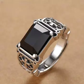 S925 Sterling Silver New Style Men Ring Fancy Trendy Domineering Personalized Hip Hop Cross Opening Ring Ornament Men s Black Ring Opening adjustable