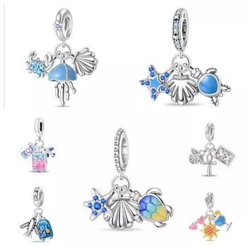S925 Sterling Silver Ocean Wind Sea Turtle Shell Plane Charm Diy Jewelry Accessories Bracelet