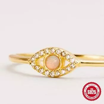 S925 Sterling Silver Opal Opal Eye Angel Eye Diamond Light Luxury Premium Ladies Wedding Ring No. 6 золотой