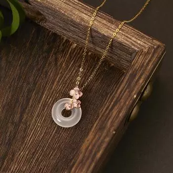 S925 Sterling Silver Peach Blossom Chalcedony Safety Buckle Necklace Women s Sweet Donut Epoxy Flower Pendant Clavicle Chain 925 Silver