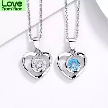 S925 Sterling Silver Pendant White Fashion Heart -Shaped Women S Necklace
