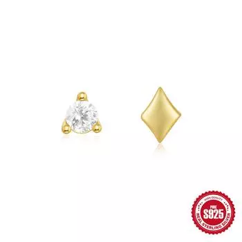 S925 Sterling Silver Petal Snowflake Rhombus Geometric Stacking Double-Sided Wearing Cartilage Spiral Puncture Stud Earrings