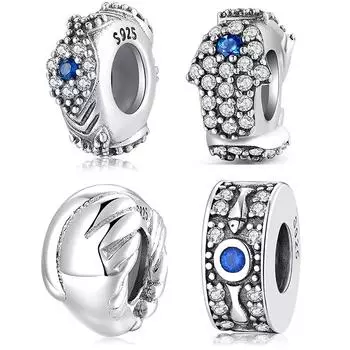 S925 Sterling Silver Plain Silver Blue Shining Spacer Accessories DIY Bracelet Necklace Positioning Beads