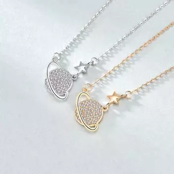 S925 Sterling Silver Planet Necklace Women s Fashion Personality Wild Collarbone Chain