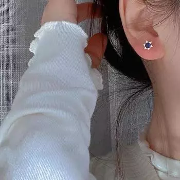 Серьги-гвоздики из циркония с синим заостренным кристаллом, покрытые серебром S925, для женщин, простые и стильные, изящные серьги с индивидуальным дизайном 925