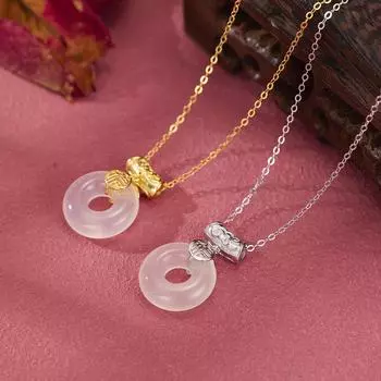 S925 sterling silver-plated natural high-ice chalcedony high-high buckle elbow, lucky safety buckle pendant, clavicle chain 925 silver