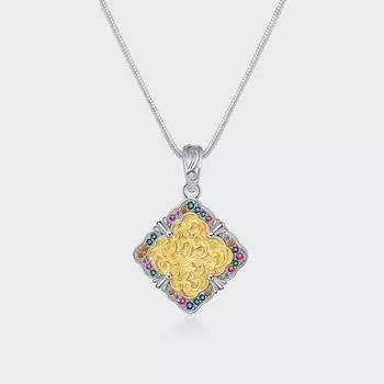 S925 sterling silver rainbow zirconium gold and silver color matching personalized Tang grass pattern pendant necklace high-end design sense