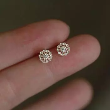 Круглые серьги-гвоздики из стерлингового серебра 925 пробы, женские изысканные японские серьги с микро-инкрустацией, универсальные серьги, яркие цветочные серьги 925