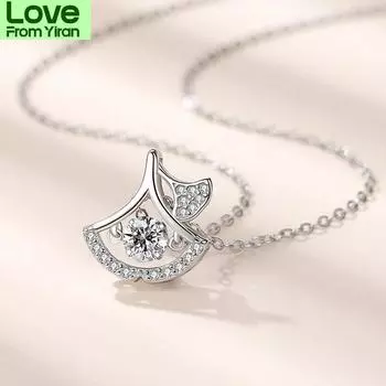 S925 Sterling Silver Sansheng Apricot Smart Women S Necklace Simple And Fashionable Ginkgo Leaf Fan -Shaped Necklace серебряный