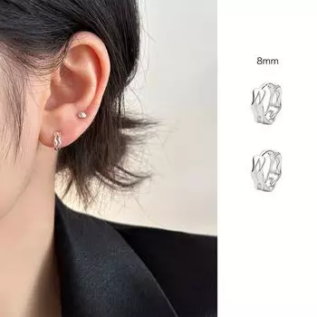 S925 Sterling Silver Simple Bracelet Earrings for Women Special-Interest Design Fancy Earrings Ear-Caring Ear Bone Ring 2024 New Earrings Pair of double wave earrings (8mm)