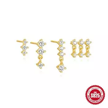 S925 Sterling Silver Simple Style Simple Classic Geometric Fringe Diamond Stud Earrings Set Four-Piece Set 925 Silver