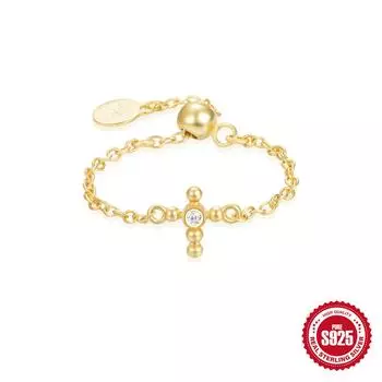 S925 Sterling Silver Single Row Diamond Round Zirconium Pearl Tennis Chain Design Chain Ring Women S Micro Adjustable Ring Opening Adjustable