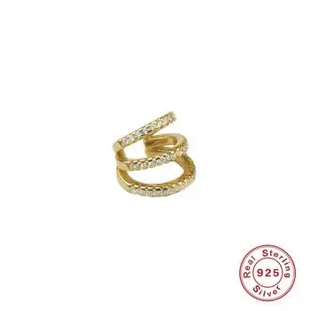 S925 Sterling Silver Single Three-Layer Diamond-Encrusted Non-Porous Earclips Fashion Punk Style Non-Pierced Earrings Multi-Layer Earrings 925 silver