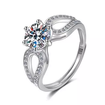 S925 Sterling Silver Six-Claw Double-Row Ring Women S Classic Inlaid Open Ring, Simple Personality, National Trend Simulation Diamond Ring opening adjustable