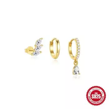 S925 Sterling Silver Small Fresh Romantic Mori Star And Moon Four-Pointed Star Stud Earrings Women S Niche Simple Earrings 3-Piece Set 925 Silver