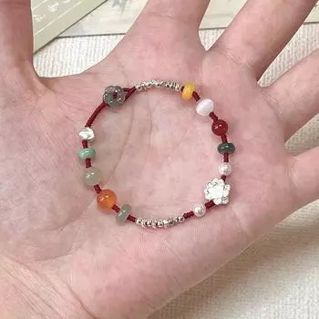 S925 Sterling Silver Small Lotus Broken Silver Bracelet for Women 2024 New Arrival Woven Red Rope Hand Strap Girlfriends Bracelet Summer New Chinese Lotus Bracelet
