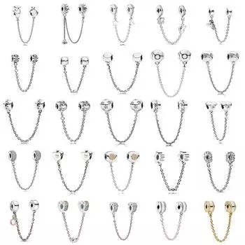 S925 Sterling Silver Sparkling Sparkle Flower Safety Chain Charm Bead Fit Women Original Bracelet Pendant DIY Jewelry