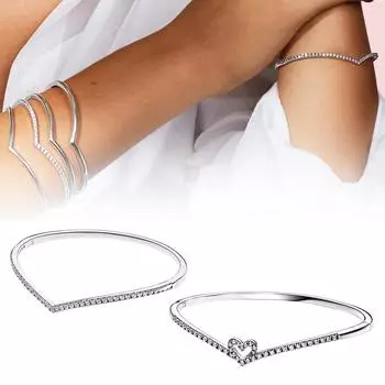 S925 стерлингового серебра сверкающий браслет в форме косточки в форме сердца для женщин Европа ювелирные изделия день рождения банкет подарки 16cm