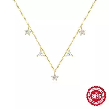 S925 Sterling Silver Stacked Triangular Geometric Flowers Stacked Clavicle Necklace Ins Premium Sense Zircon Necklace 925 silver золотой
