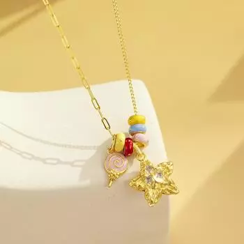 S925 Sterling Silver Star Dopamine Necklace Epoxy Candy Donut Accessories Niche Sense Fashion Light Luxury 925 Silver