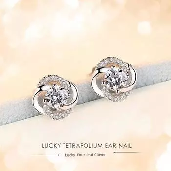 S925 Sterling Silver Stud Earrings 2024 New Arrival Tide Fancy Earrings with Diamond Clover Simple Graceful All-Match Silver Ornament A pair of love flower earrings