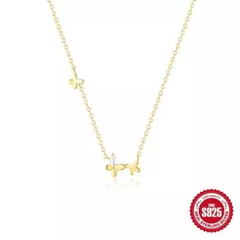 S925 Sterling Silver Stylish And Simple Glossy Butterfly Diamond-Set Design Sense Does Not Collide With The Versatile Collarbone Chain Necklace 925 silver золотой