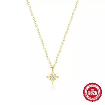 S925 Sterling Silver Stylish And Simple Octagram Inlaid With Versatile Classic Elements Collarbone Chain Necklace 925 silver золотой