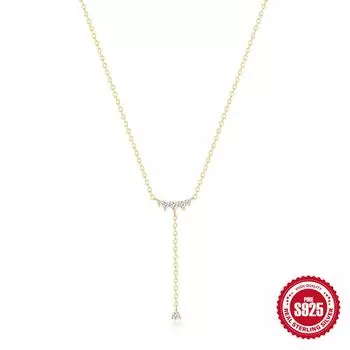 S925 Sterling Silver Stylish And Simple Single Row With Diamonds Y-Shaped Versatile Collarbone Chain Necklace V-Neck Thin Necklace 925 silver золотой