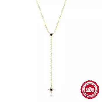 S925 Sterling Silver Stylish Simple Geometric Elements Diamond Versatile Clavicle Chain Necklace Y-Character Skinny Accessories 925 silver золотой