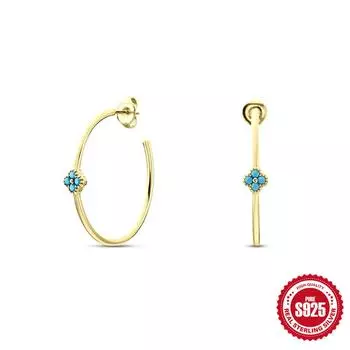 S925 Sterling Silver Stylish Simple Petal Four-Leaf Clover With Diamonds Turquoise Large Circle Exaggerated Presence Earrings Earrings 925 silver золотой