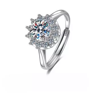S925 Sterling Silver Sunflower Ring Women S Hemming With Diamonds Flower Hollow Open Ring Small Daisy Ring opening adjustable